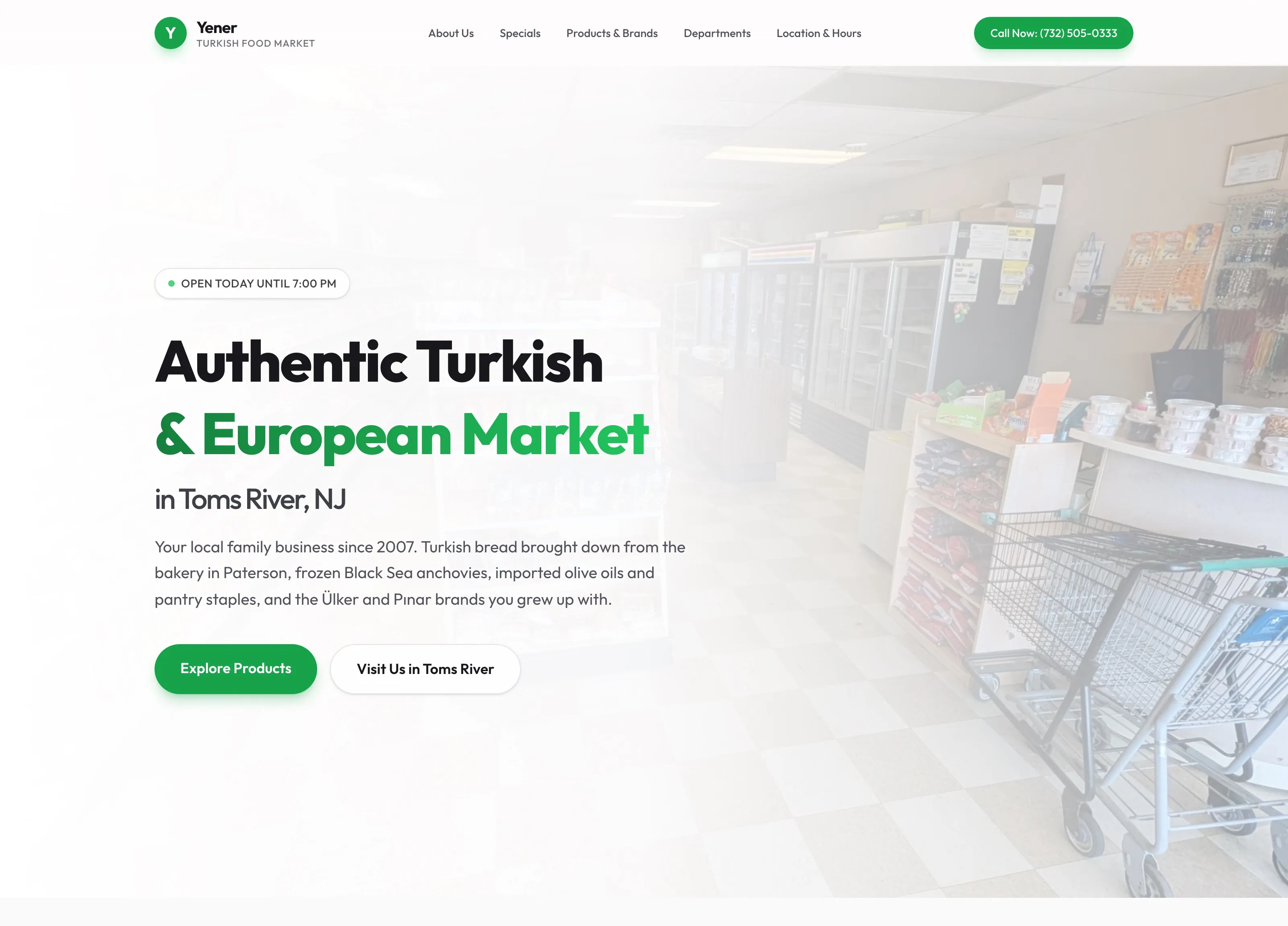 Yener Turkish Food Market website homepage